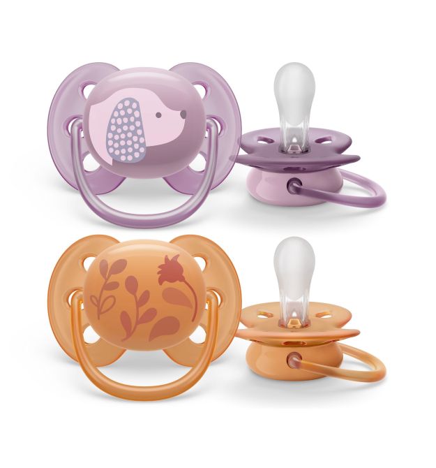 AVENT Philips Avent pacifier SCF091/15 Ultra Soft, 6-18 months, design for girls, 2pcs.
