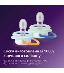 AVENT Philips Avent SCF080/23 Ultra Air Pacifier, 0-6 months, 2pcs, boy design.