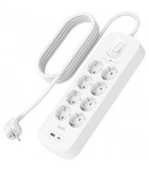 Belkin Подовжувач-фільтр мережевий 8хТип F, 3x1.5мм кв, 16А, USB-A/USB-C 18Вт, з захистом від перенапруги, 2м, білий