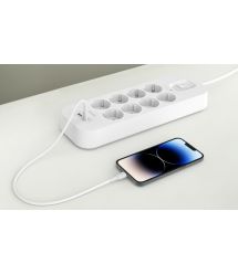 Belkin Подовжувач-фільтр мережевий 8хТип F, 3x1.5мм кв, 16А, USB-A/USB-C 18Вт, з захистом від перенапруги, 2м, білий