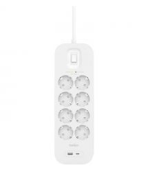 Belkin Подовжувач-фільтр мережевий 8хТип F, 3x1.5мм кв, 16А, USB-A/USB-C 18Вт, з захистом від перенапруги, 2м, білий