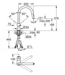 Grohe Змішувач для кухні Minta, довж.виливу - 185мм, поворотний/витяжний, графіт темний матовий