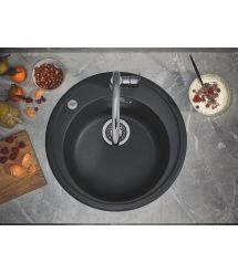 Grohe Мийка кухонна K200, композит, кругла, без крила, 380х200мм, чаша - 1, врізна, чорний граніт