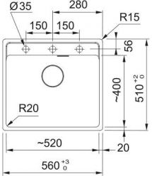 Franke Мийка кухонна Maris, фраграніт, прямокутник, без крила, 560х510х200мм, чаша - 1, врізна, MRG 610-52 TL, онікс