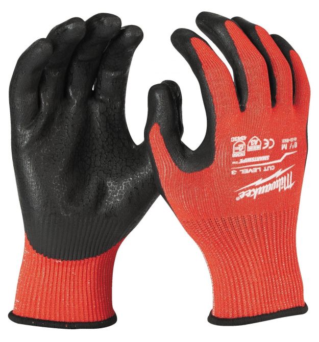 Milwaukee nitrile coated work gloves, smartswipe, size 8/M, black