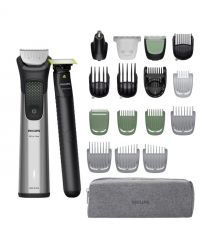 Philips Philips trimmer Series 9000 for beard, head and body, nozzles-15, steel, OneBlade included, grey