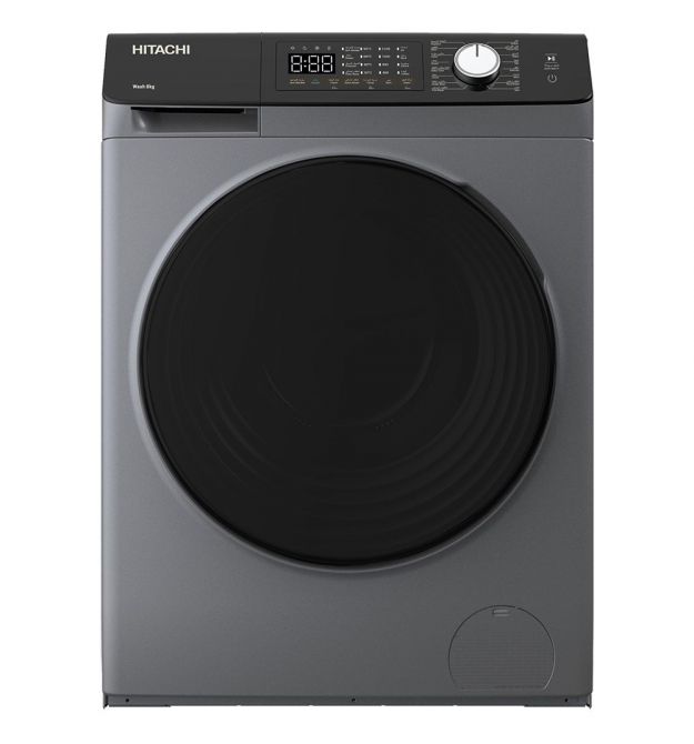 Hitachi Пральна машина фронтальная, 8кг, 1400, A+++, 60см, дисплей, пар, инвертор, люк черный, серебристый