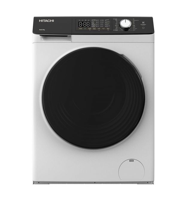 Hitachi Пральна машина фронтальна, 8кг, 1400, A+++, 60см, дисплей, пара, інвертор, люк чорний, білий