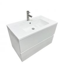 Adamant Набір для ванної кімнати, раковина, умивальник FLATE 80, штучний камінь, прямокут., з сифоном Click-Clack + змішувач