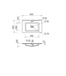Adamant Набір для ванної кімнати, раковина, умивальник FLATE 80, штучний камінь, прямокут., з сифоном Click-Clack + змішувач