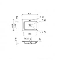 Adamant Набір для ванної кімнати, раковина, умивальник FLATE 60, штучний камінь, прямокут., з сифоном Click-Clack + змішувач