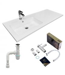 Adamant Набір для ванної кімнати, раковина, умивальник FLATE 120L, штучний камінь, прямокут., з сифоном Click-Clack + змішувач