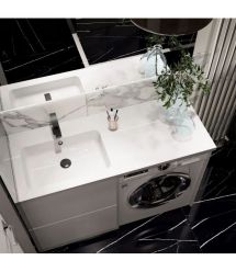 Adamant Набір для ванної кімнати, раковина, умивальник FLATE 120L, штучний камінь, прямокут., з сифоном Click-Clack + змішувач