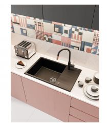 Deante Мойка кухонная Eridan, гранит, прямоуг., с крылом, 780х500х210мм, чаша - 1, накладная, черный