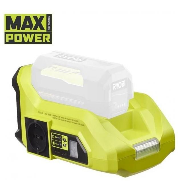 Ryobi Инвертор напряжения аккумуляторный RY36BI300A-0, MAX POWER 36В, 220В, 300Вт/ 500Вт пиковая, (без АКБ и ЗУ)