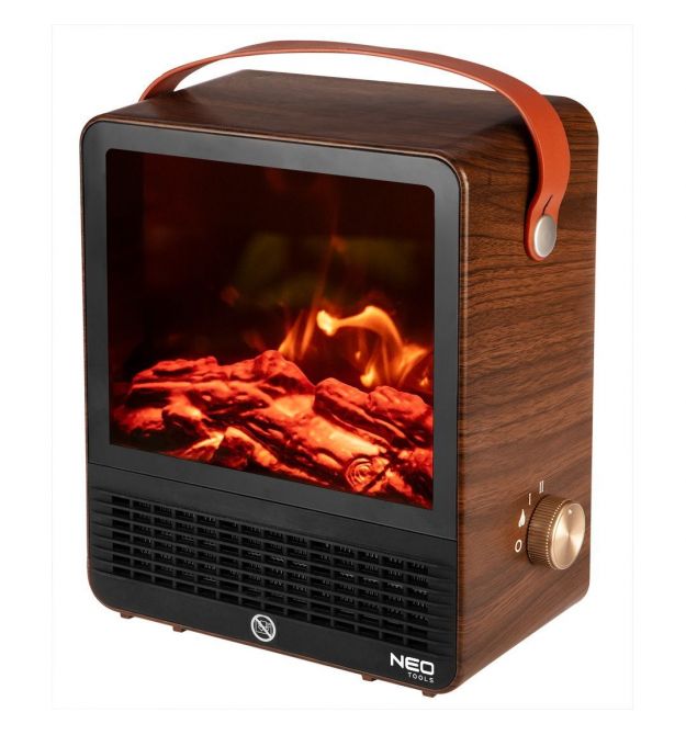 Neo Tools Камін електричний, декоративний, 850/1500Вт, 15–20м2, регулятор, 25х14,4х30,4см, дерево
