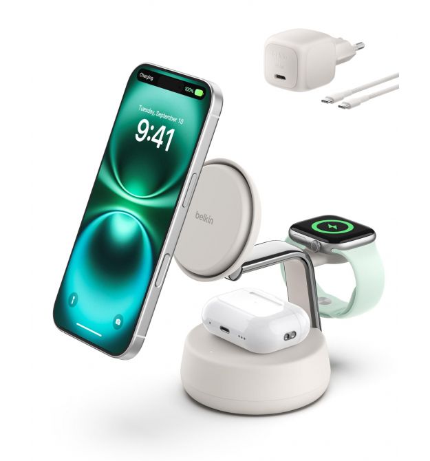 Belkin Зарядний пристрій бездротовий Belkin UltraCharge Pro 3-in-1 Magnetic Charging Dock 25Вт, Charcoal