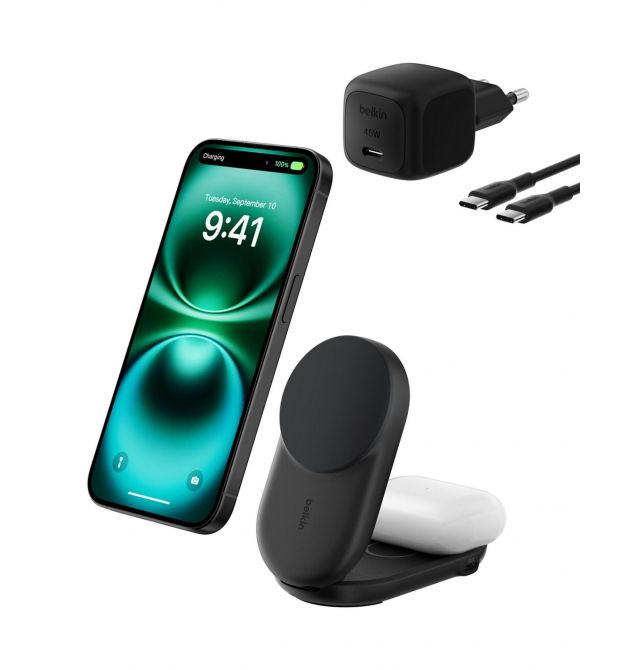Belkin Зарядний пристрій бездротовий Belkin UltraCharge 2-in-1 Foldable Magnetic Charging 25Вт, чорний
