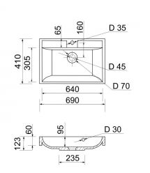 Adamant Раковина, умивальник STRENG NEW, искуственный камень, прямоуг., с отвер