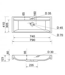 Adamant Раковина, умивальник STRENG NEW, искуственный камень, прямоуг., с отвер