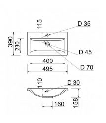Adamant Раковина, умивальник CERS, штучний камінь, прямокут., з отвором для з