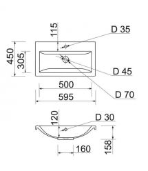 Adamant Раковина, умивальник CERS, искуственный камень, прямоуг., с отверсти