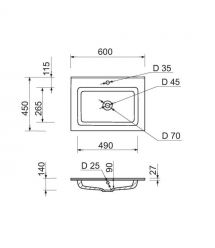 Adamant Раковина, умивальник FLATE, штучний камінь, прямокут., з отвором для