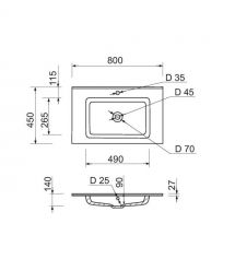 Adamant Раковина, умивальник FLATE, искуственный камень, прямоуг., с отверст