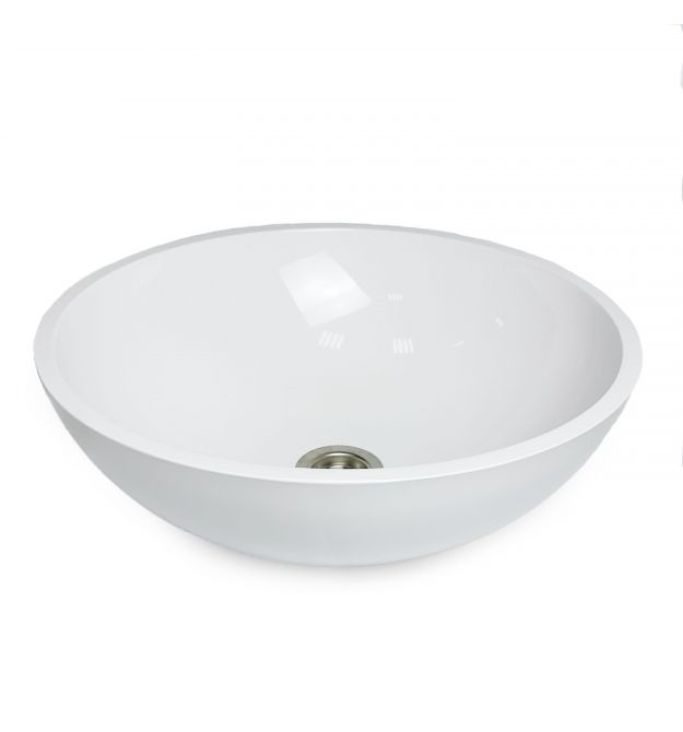 Adamant Раковина, умивальник KREIS, штучний камінь, кругла, без отвору для змішувача та переливу, 420х150мм, накладний, білий