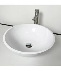 Adamant Раковина, умивальник KREIS, штучний камінь, кругла, без отвору для змішувача та переливу, 420х150мм, накладний, білий