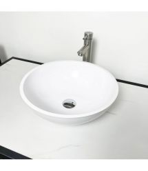 Adamant Раковина, умивальник KREIS, штучний камінь, кругла, без отвору для змішувача та переливу, 420х150мм, накладний, білий