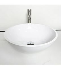 Adamant Раковина, умивальник KREIS, штучний камінь, кругла, без отвору для змішувача та переливу, 420х150мм, накладний, білий