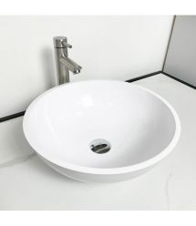 Adamant Раковина, умивальник KREIS, штучний камінь, кругла, без отвору для змішувача та переливу, 420х150мм, накладний, білий