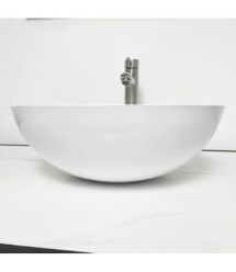 Adamant Раковина, умивальник KREIS, штучний камінь, кругла, без отвору для змішувача та переливу, 420х150мм, накладний, білий