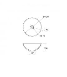 Adamant Раковина, умивальник KREIS, штучний камінь, кругла, без отвору для змішувача та переливу, 420х150мм, накладний, білий