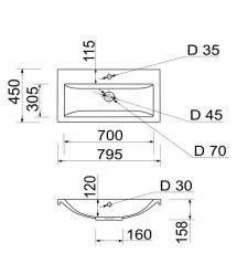 Adamant Раковина, умивальник CERS, искуственный камень, прямоуг., с отверсти