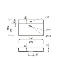 Adamant Раковина, умивальник SLENDER, штучний камінь, прямокут., з отвором для