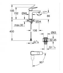 Grohe Змішувач для раковини QuickFix Dice ColdStart S-розміру, довж. виливу - 106мм, неповоротний, 1 важіль, хром
