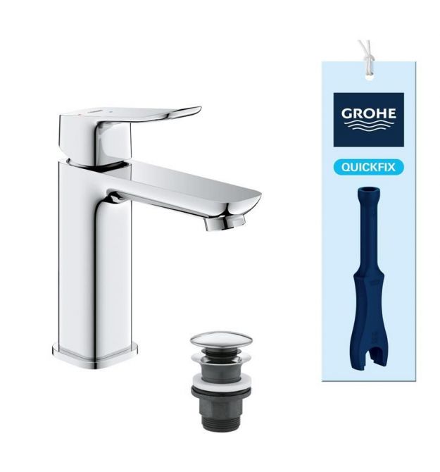 Grohe Змішувач для раковини QuickFix Dice ColdStart M-розміру, довж. виливу - 116мм, неповоротний, 1 важіль, хром