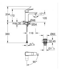 Grohe Змішувач для раковини QuickFix Dice ColdStart M-розміру, довж. виливу - 116мм, неповоротний, 1 важіль, хром