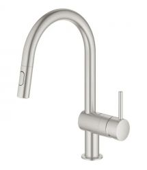 Grohe Minta kitchen mixer, spout length - 223mm, swivel/pull-out, 1 lever, super steel