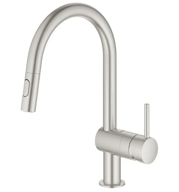 Grohe Minta kitchen mixer, spout length - 223mm, swivel/pull-out, 1 lever, super steel