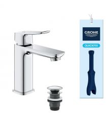 Grohe Смеситель для раковины QuickFix Dice M-размера, дл. излива - 116мм, неповоротный, 1 рычаг, хром