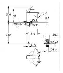 Grohe Смеситель для раковины QuickFix Dice M-размера, дл. излива - 116мм, неповоротный, 1 рычаг, хром