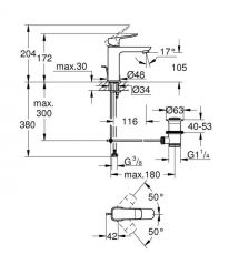 Grohe Змішувач для раковини QuickFix Dice M-розміру, довж. виливу - 116мм, неповоротний, 1 важіль, хром