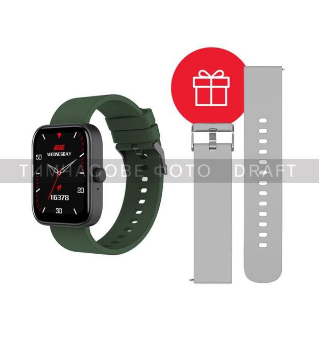 2E Смарт-годинник 2E Alpha SQ Music Edition 46мм, 1.78", 368x448, AMOLED, BT 5.2, Чорно-зелений + ремінець сірий