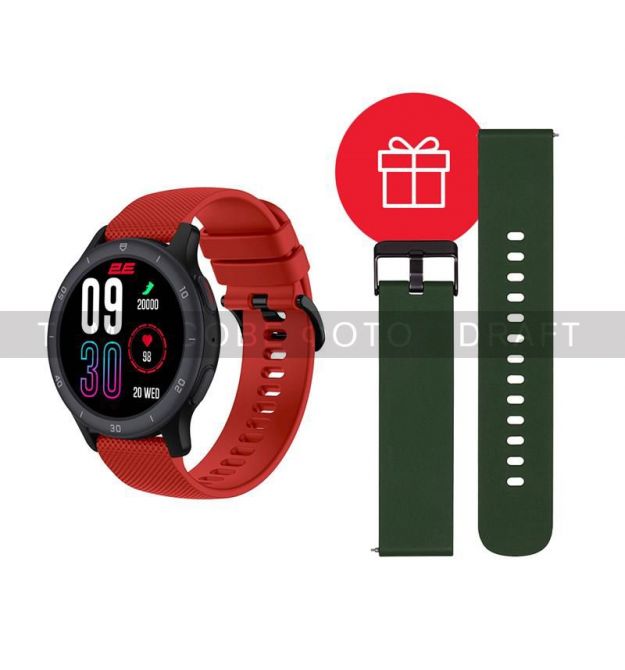 2E Смарт-годинник 2E Motion GT2 47мм, 1.32", 360x360, BT 5.2, Чорно-червоний + ремінець зелений