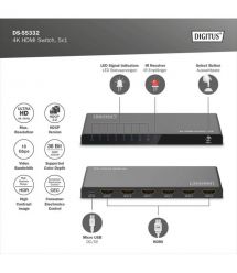 Digitus Відеокомутатор DIGITUS UHD HDMI (INx5 - OUTx1), 4K