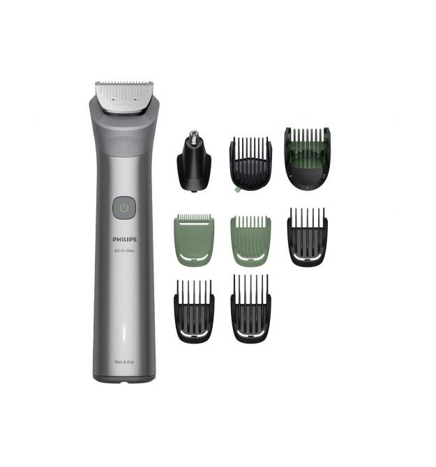 Philips Тример Series 5000, для обличчя, голови, тіла, акум., насадок-9, сталь, сірий