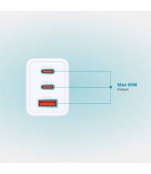 D-Link Зарядний пристрій мережевий DCP-651 65Вт GaN 2хUSB-С, 1xUSB-A, білий